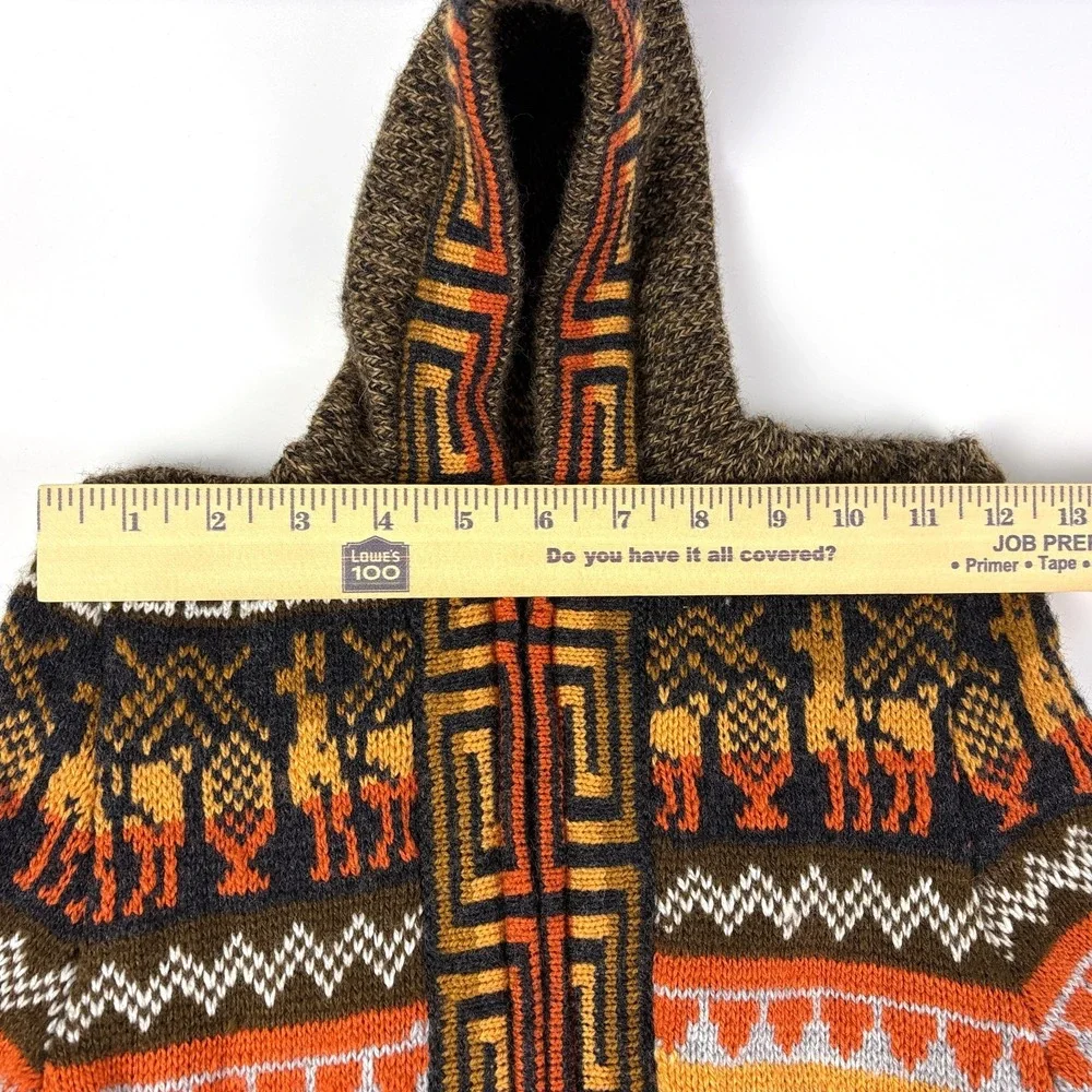 Artesano‎ Couture Zip Up Sweater Hoodie Kids Sz S/M Brown Orange Yellow Alpaca